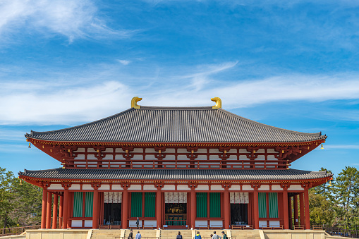 Nara, Nara, Japan - April 16 2019 : Chu-kondo (Central Golden Hall) of the Kofukuji Temple. Kofuku-ji has its origin as a temple that was established in 669. It is a Buddhist temple that was once one of the powerful Seven Great Temples in the city of Nara, Japan.