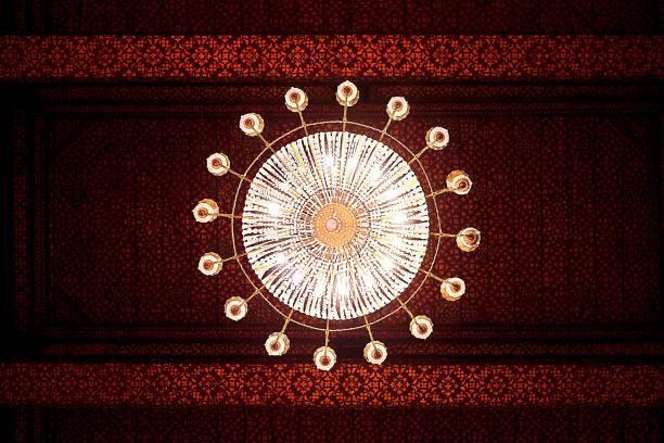 Chandelier and lamp at temple's ceiling.