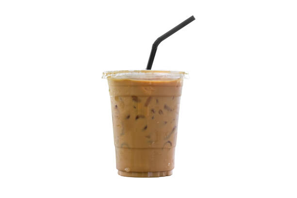 istock Iced  coffee cup on glass cup isolated  white background 1195846849