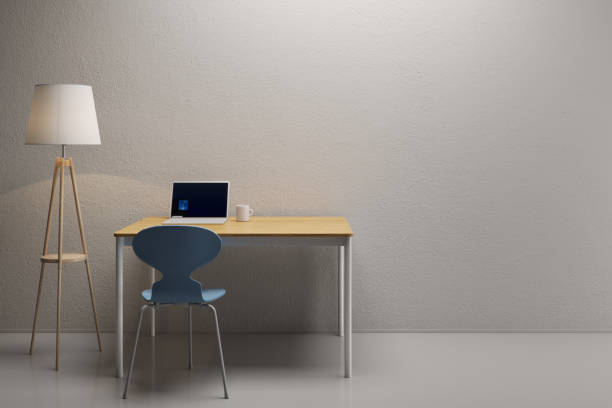 istock Modern minimal working room with a laptop 1195852756