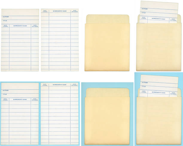 istock library book borrower's card and book pocket 1195852812