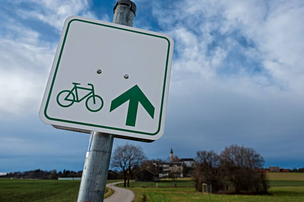 istock Information sign for hikers and cyclists 1195853423