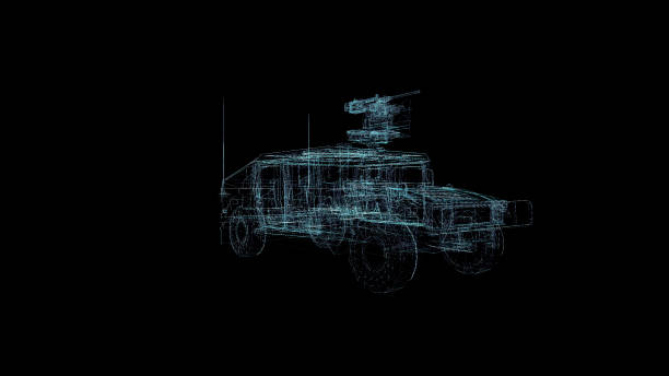 istock Military armored vehicle Hologram Wireframe. Nice 3D Render on a black background 1195860592