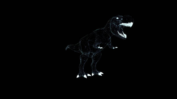 istock T-rex dinosaur Hologram Wireframe. Nice 3D Render on a black background 1195862806