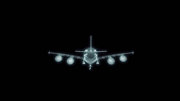 istock Airplane Hologram Wireframe. Nice 3D Render on a black background 1195865058