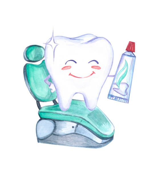 illustrazioni stock, clip art, cartoni animati e icone di tendenza di arte odontoiatria. motivo dei denti. dentista. spazzolino. dentifricio. illustrazione ad acquerello. denti sonori. bel sorriso. infermiera in uniforme. medicina. salute umana. - dentist office illustration and painting dental equipment dental hygiene