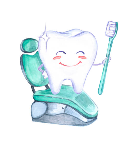 illustrazioni stock, clip art, cartoni animati e icone di tendenza di arte odontoiatria. motivo dei denti. dentista. spazzolino. dentifricio. illustrazione ad acquerello. denti sonori. bel sorriso. infermiera in uniforme. medicina. salute umana. - dentist office illustration and painting dental equipment dental hygiene