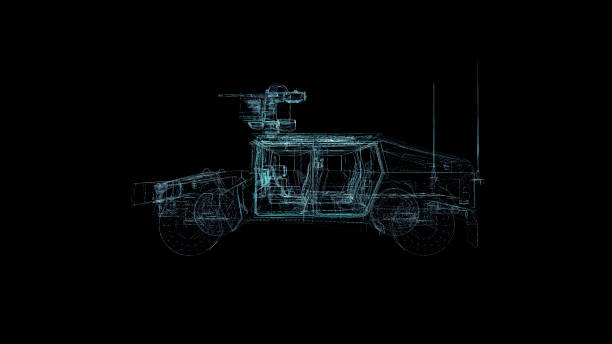 istock Military armored vehicle Hologram Wireframe. Nice 3D Render on a black background 1195865114