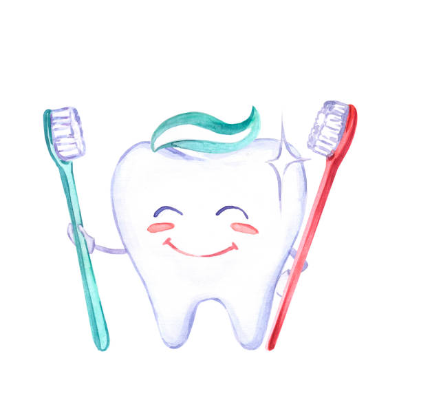 illustrazioni stock, clip art, cartoni animati e icone di tendenza di arte odontoiatria. motivo dei denti. dentista. spazzolino. dentifricio. illustrazione ad acquerello. denti sonori. bel sorriso. infermiera in uniforme. medicina. salute umana. - dentist office illustration and painting dental equipment dental hygiene