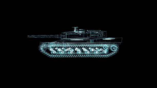 istock Tank Hologram Wireframe. Nice 3D Render on a black background 1195866031
