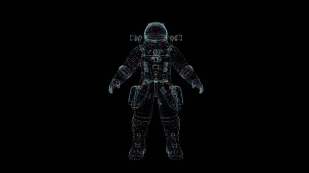 istock Astronaut Hologram Wireframe. Nice 3D Render on a black background 1195866312
