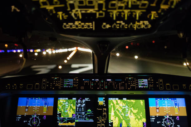 istock Modern Airliner Cockpit at Night 1195866594