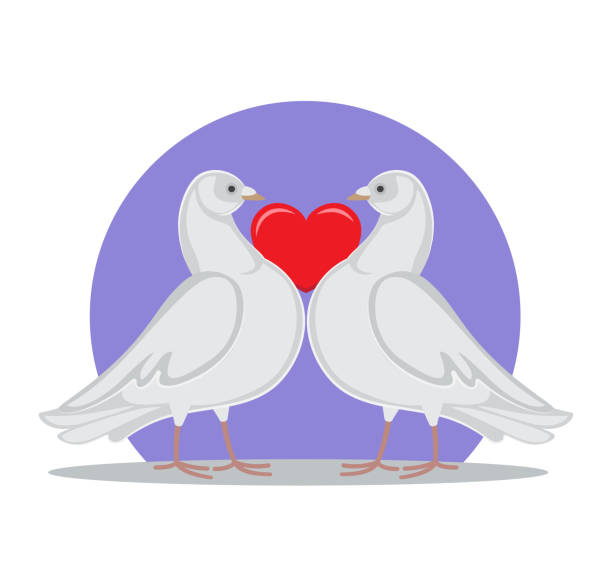 istock Doves Holding Red Heart Symbol Love by Neck Vector 1195868010