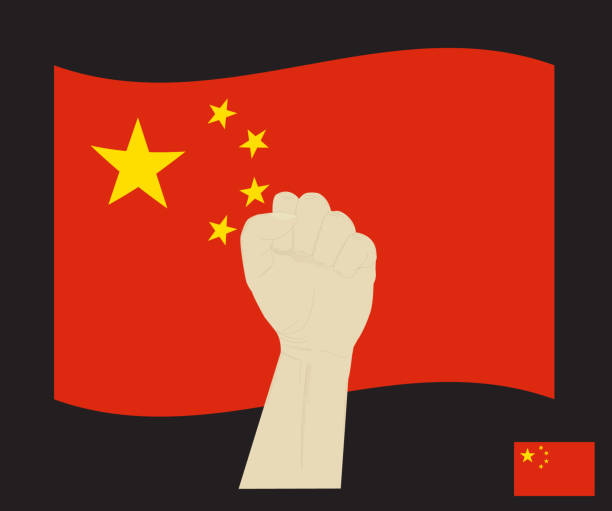 Fist power hand with National flag of the People's Republic of China , Fight for China  concept, cartoon graphic, sign symbol background, vector illustration. Fist power hand with National flag of the People's Republic of China , Fight for China  concept, cartoon graphic, sign symbol background, vector illustration. support usa florida politics stock illustrations