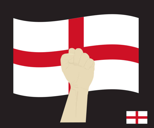 Fist power hand with National flag of England, Fight for England concept, cartoon graphic, sign symbol background, vector illustration. Fist power hand with National flag of England, Fight for England concept, cartoon graphic, sign symbol background, vector illustration. support usa florida politics stock illustrations