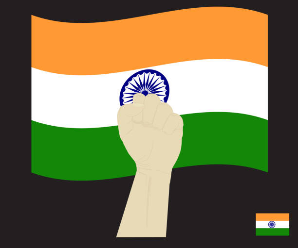 Fist power hand with National flag of India, Fight for India concept, cartoon graphic, sign symbol background, vector illustration. Fist power hand with National flag of India, Fight for India concept, cartoon graphic, sign symbol background, vector illustration. support usa florida politics stock illustrations