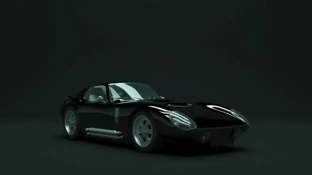 Powerful Black Sports Roadster Coupe Car 1960's Style 3d illustration 3d render