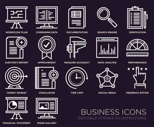 Vector illustration of Business Analytics Editable Line Icons