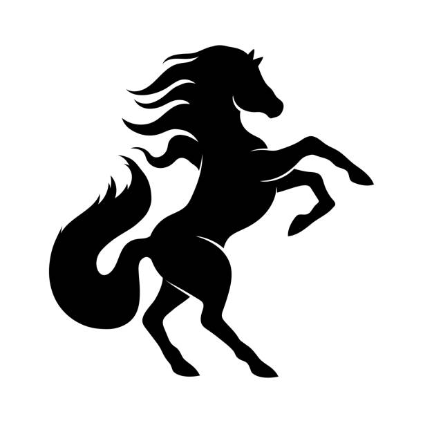 schwarzes pferd zeichen. - horse sign black vector stock-grafiken, -clipart, -cartoons und -symbole