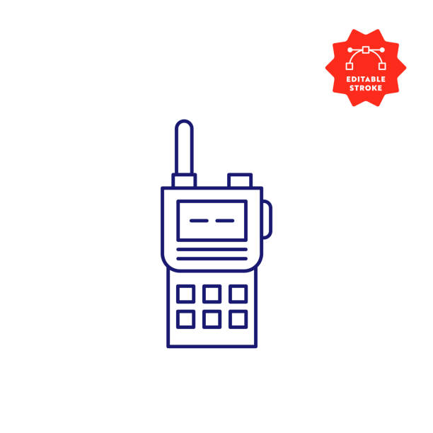 walkie-talkie line icon mit editierbarem strich und pixel perfekt. - talkie stock-grafiken, -clipart, -cartoons und -symbole
