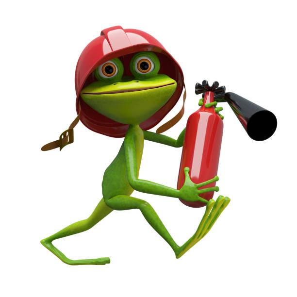 istock 3D Illustration Cheerful Frog Fireman 1195872794