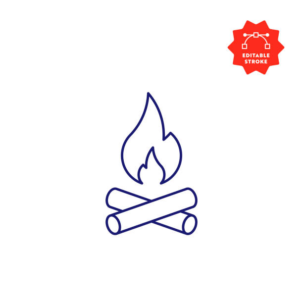 Camp Fire Line Icon with Editable Stroke and Pixel Perfect. Camp Fire Icon with Editable Stroke and Pixel Perfect. flame icons stock illustrations