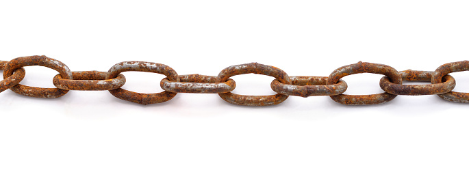 Rusty whole chain isolated on a white background.