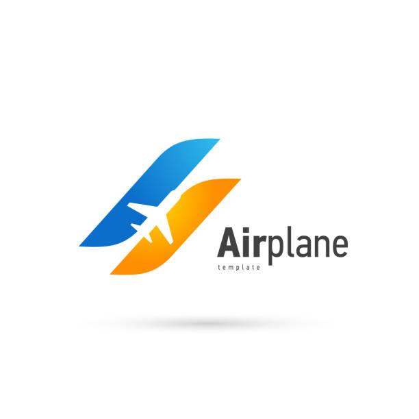 Airplane logo blue flight up stripes Airplane logo blue flight up stripes tourism logo stock illustrations