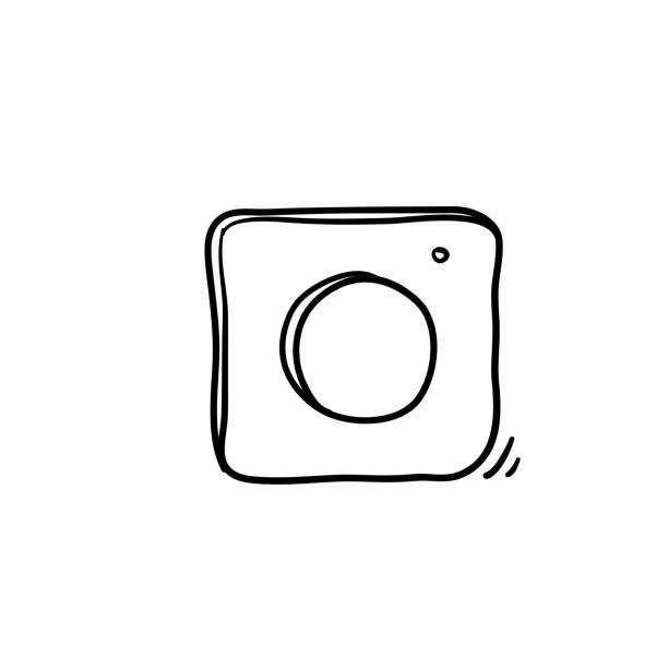 illustrations, cliparts, dessins animés et icônes de conception d'icône d'appareil-photo avec le vecteur de modèle de griffonnage dessiné à la main isolé sur le blanc - bouton poussoir illustrations