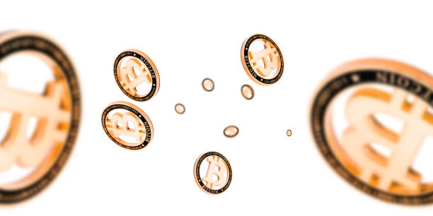 istock Litecoin. Gold Falling Bitcoins on white. Cryptocurrency golden concept. Falling background. 1195883268
