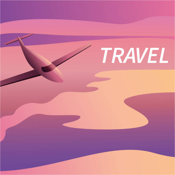 Travel on the plane of banners in a flat style against the background of sunrise or sunset. Passenger aircraft during flight and take-off. Header for the site Travel on the plane of banners in a flat style against the background of sunrise or sunset. Passenger aircraft during flight and take-off. Header for the site. Eps10 illustration vector airport sunrise stock illustrations