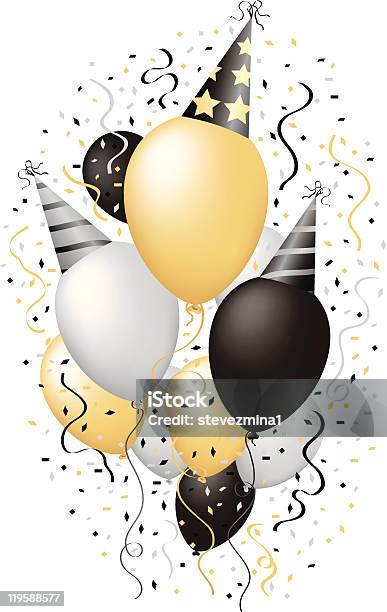 Szczęśliwego Nowego Roku Uroczystości Szczęśliwy Urodziny Party Balony Ilustracja Wektorowa - Stockowe grafiki wektorowe i więcej obrazów Czapka na zabawę