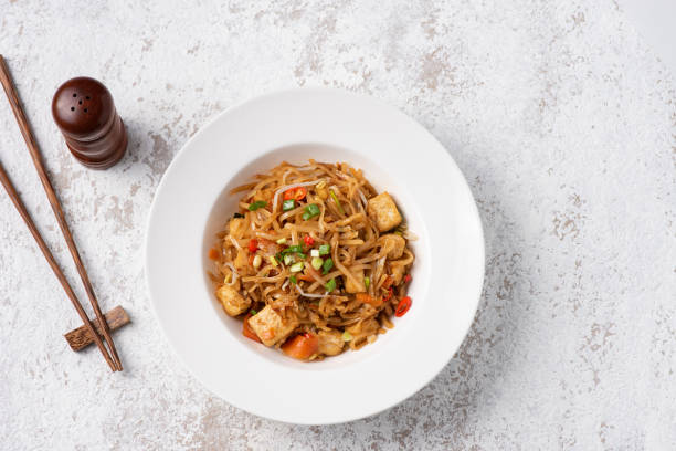 istock Asia noodle with vegetable food background 1195886901