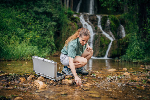 istock Biologist taking a water sample by the waterfall 1195890184