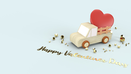 The wood truck and red hearts 3d rendering for valentines content.