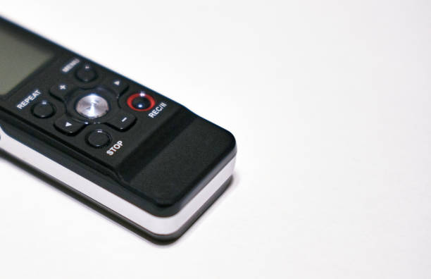 istock The speaker on a plain background. Sound recording equipment. 1195893110