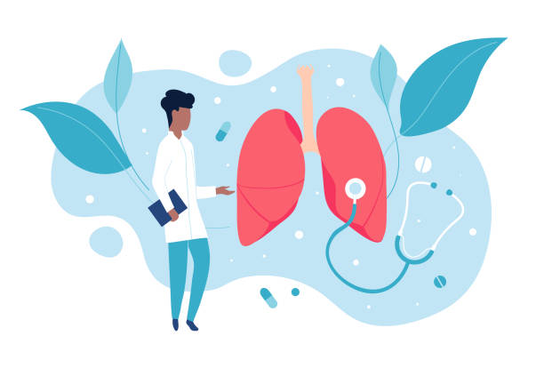 illustrazioni stock, clip art, cartoni animati e icone di tendenza di il pneumologo esamina i polmoni. il concetto di pneumologia e un sistema respiratorio sano. - respiratory system