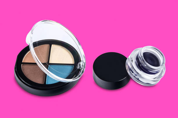 istock Set of makeup brushes on colorful and white background. 1195894134