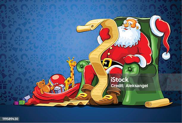 Santa Claus Sitting In Chair With Sack Of Gift Stock Illustration - Download Image Now - Christmas, Adult, Adults Only