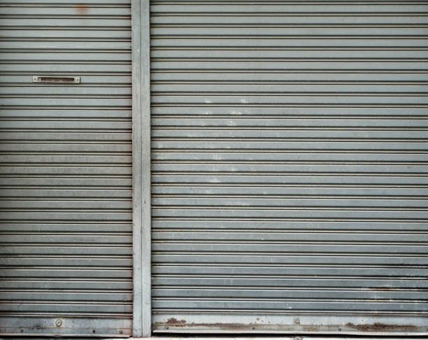 istock Corrugated metal sheet,Slide door ,Roller shutter texture 1195894610