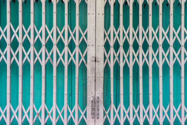 istock Corrugated metal sheet,Slide door ,Roller shutter texture 1195894698