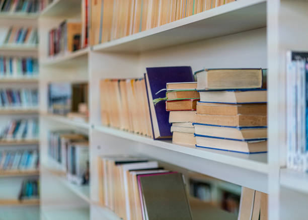 Books on the desk in a library