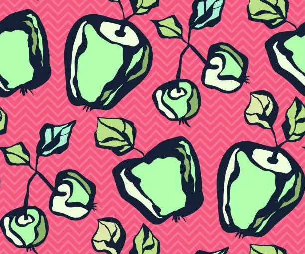 Vector illustration of Seamless floral pattern with apple. Ornamental decorative background. Vector pattern. Print for textile, cloth, wallpaper, scrapbooking