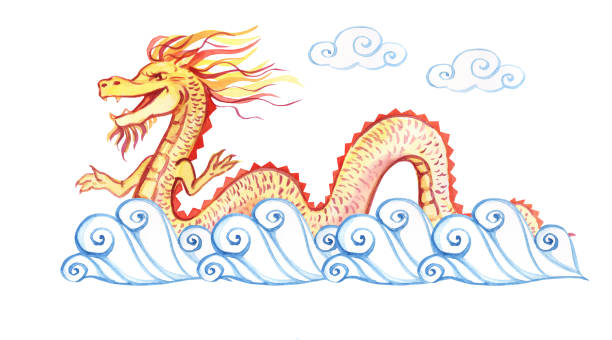 kuvapankkikuvitukset aiheesta kiinalainen lohikäärme. vesivärikuva kultaisesta lohikäärmeestä. kiinalainen uusi vuosi. loma. lohikäärme valkoisella taustalla. - draco constellation