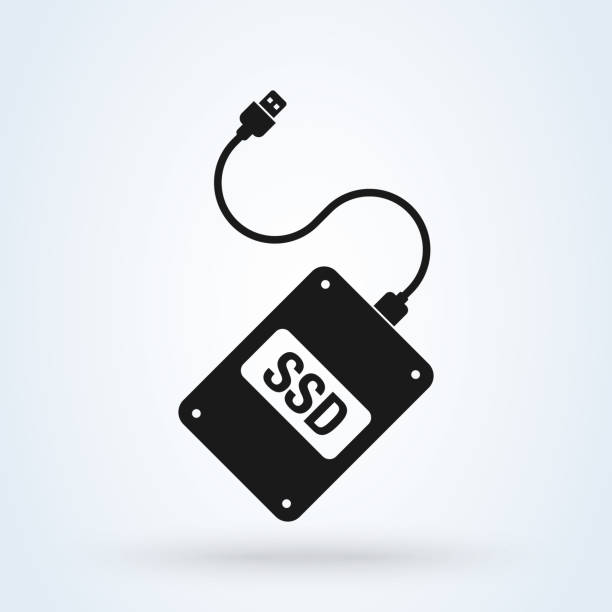 ilustrações de stock, clip art, desenhos animados e ícones de external hard disk, ssd drive with usb cable. simple vector modern icon design illustration. - usb cable drive usb flash drive flash