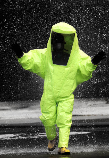 istock fireman wears a special suit to extinguish a fire caused by toxi 1195908113