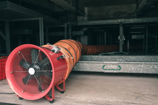 Air line Red blower flow air for confined space work in factory confined space stock pictures, royalty-free photos & images