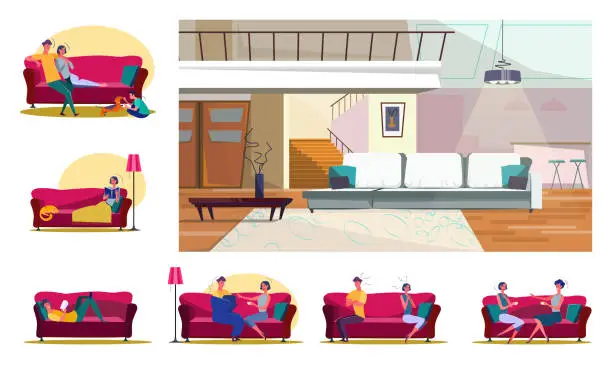 Vector illustration of Set of people doing different activities