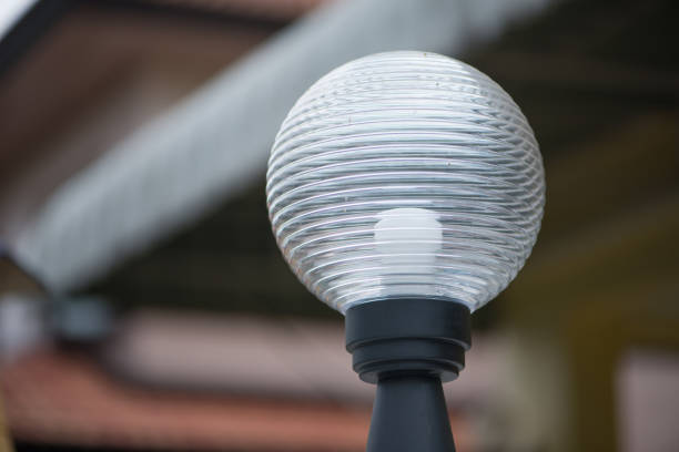 European style metal street lights on the street under the blue sky