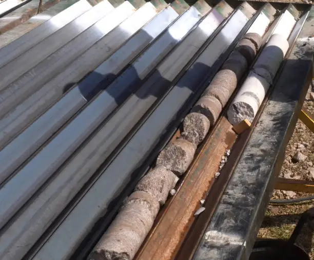 Photo of Core samples from the well. Core drilling for sampling